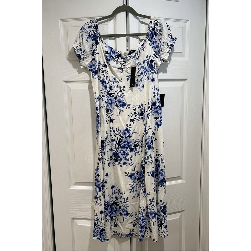 Lulu’s Beautiful Days White Floral Print Puff Sleeve Midi Dress